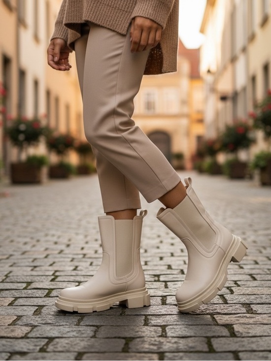 Yetier Shoes - Yetier beige, mid-calf Chelsea lug boots